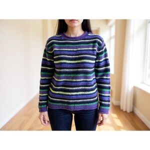 The Limited Knit By Hand Striped Wool Blend Sweater Sz s boho vintage colorful